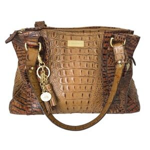 Brahmin Tan Brown Alligator Shelby Divided Satchel Shoulder‎ Handbag with COA